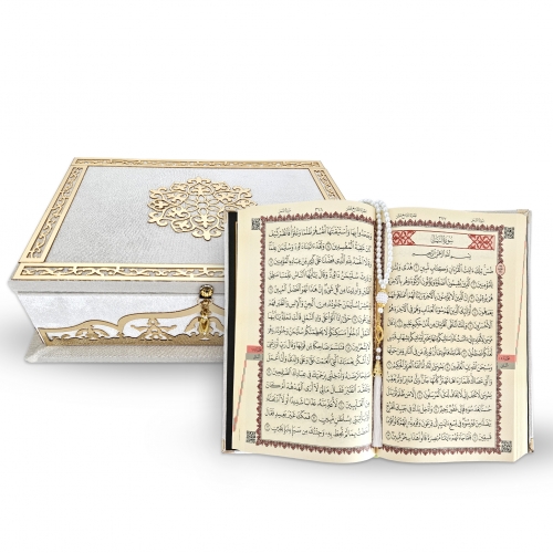 Kadife Kapl� Hediyelik Kuran� Kerim�Set -  Beyaz