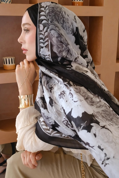 Soft G�l Desen �pek Vual �al - Siyah