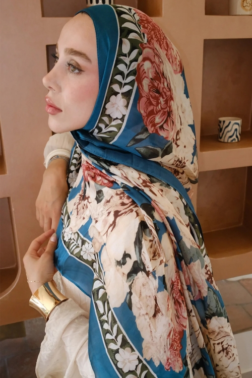 Soft G�l Desen �pek Vual �al - Turkuaz