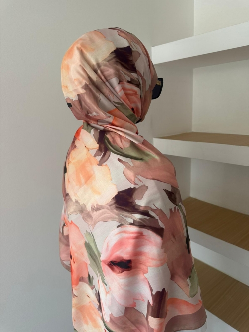 �i�ek Desen Pamuklu Soft �al - Pudra