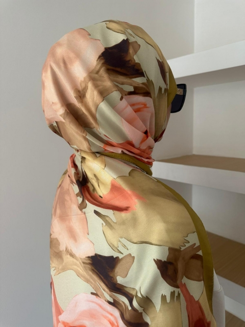 �i�ek Desen Pamuklu Soft �al - Ya� Ye�ili