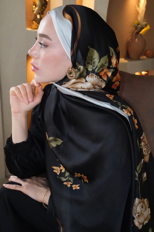 Liva �i�ek Desen �pek Vual��al - Siyah