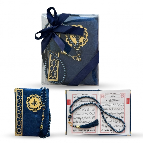 Asetat Kutuda Yasin �nci Tesbih ve Zikirmatik Set Lacivert