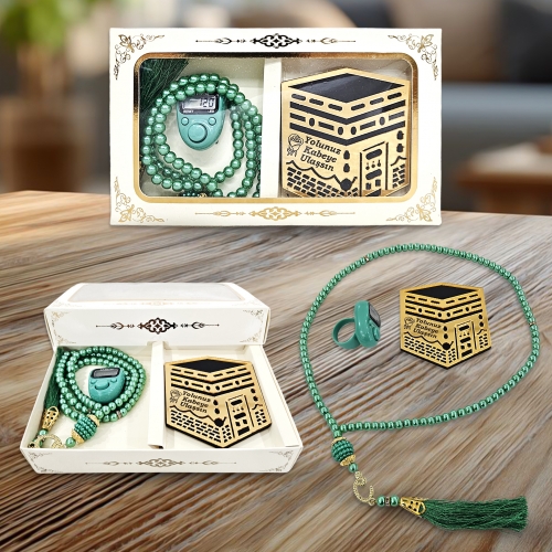 3l� �zel Tasar�m Kutulu Tesbih ve Magnet ve Zikirmatik Set - Ye�il