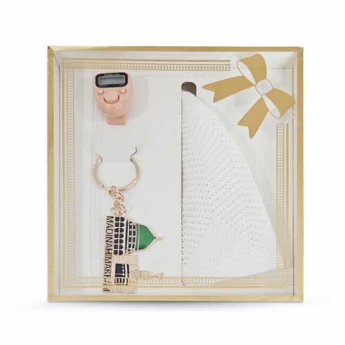 �zel Tasar�m Kutulu Zikirmatik- Anahtarl�k- Takke Set - Beyaz